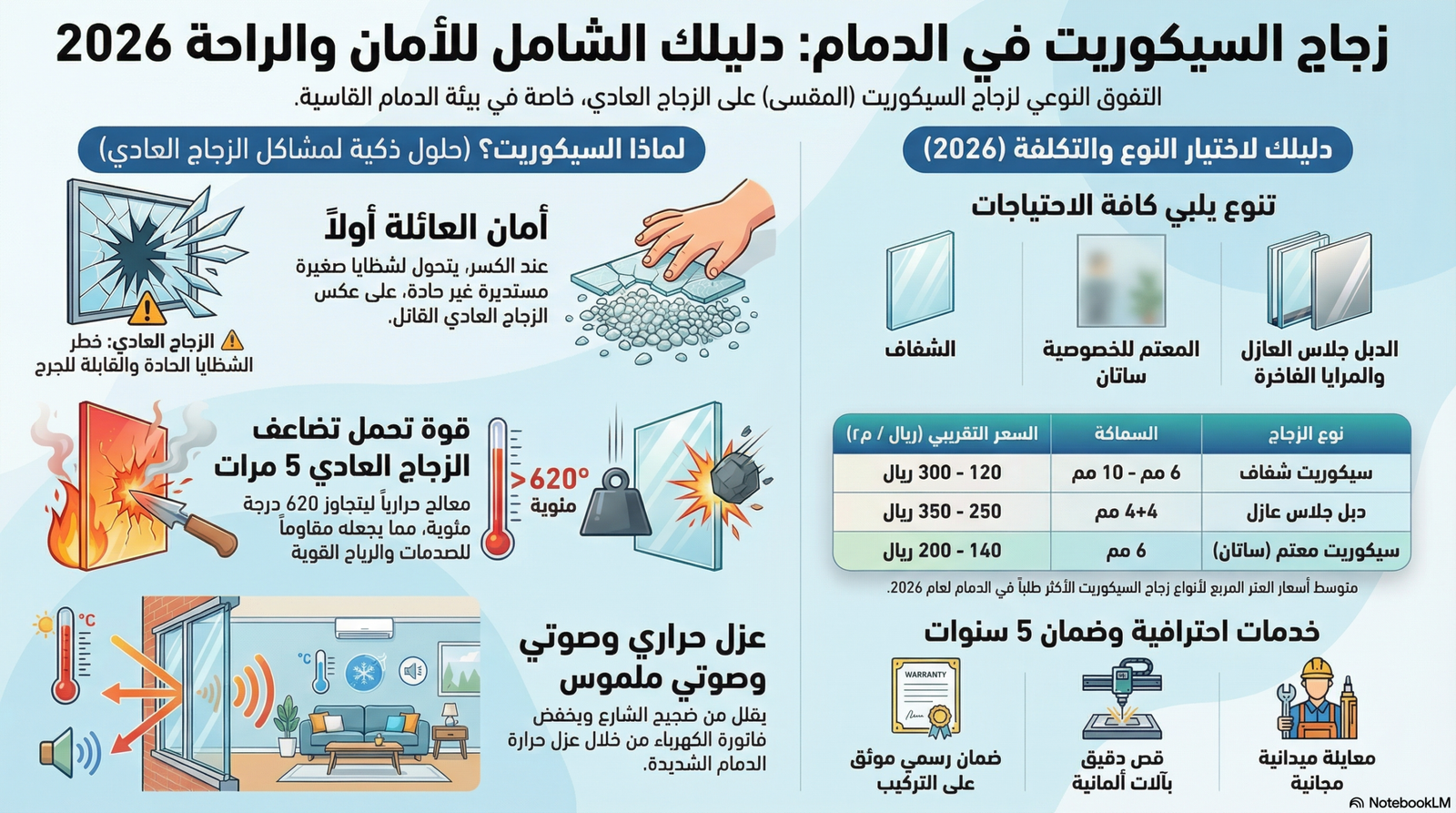 نافذة زجاج سيكوريت في منزل بالدمام مقاومة للكسر وتوفر حماية للأطفال وعزلًا فعالًا للحرارة