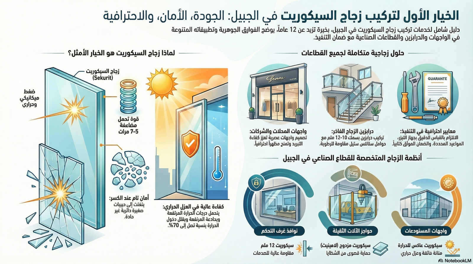 فني يقوم بتركيب زجاج سيكوريت في الجبيل للمحلات والمنازل.