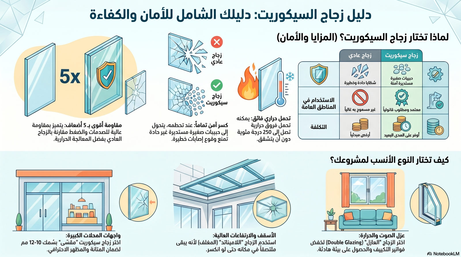 زجاج سيكوريت مقسى يتحطم إلى حبيبات صغيرة آمنة.