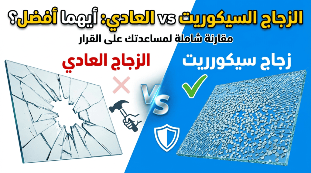مميزات الزجاج السيكوريت ومقارنته بالزجاج العادي من حيث قوة التحمل والأمان عند الكسر.
