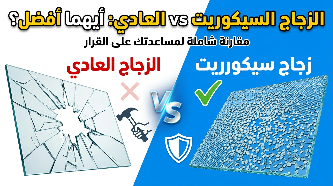 مميزات الزجاج السيكوريت ومقارنته بالزجاج العادي من حيث قوة التحمل والأمان عند الكسر.