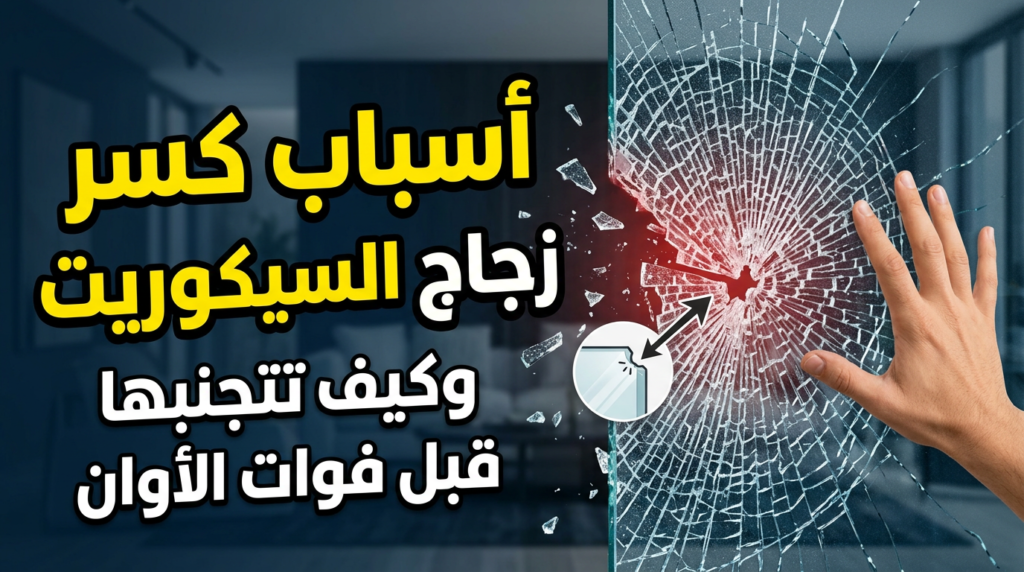 زجاج سيكوريت مكسور يوضح نمط الشرخ العنكبوتي الناتج عن الانفجار التلقائي.