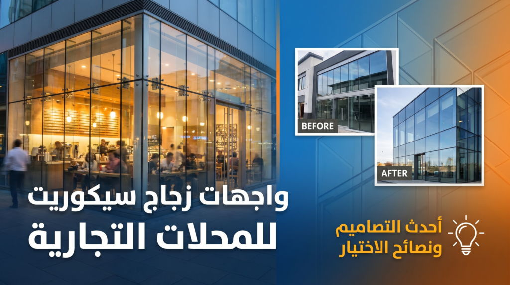 تصميم واجهة زجاج سيكوريت فريم لس لمحل تجاري حديث.