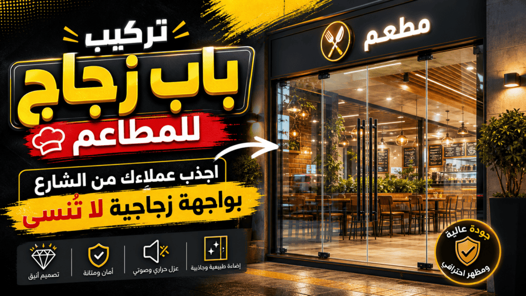 تركيب باب زجاج للمطاعم بواجهة مودرن بدون إطار.