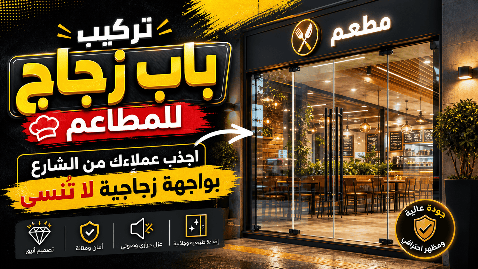 تركيب باب زجاج للمطاعم | اجذب عملاءك من الشارع بواجهة زجاجية لا تُنسى