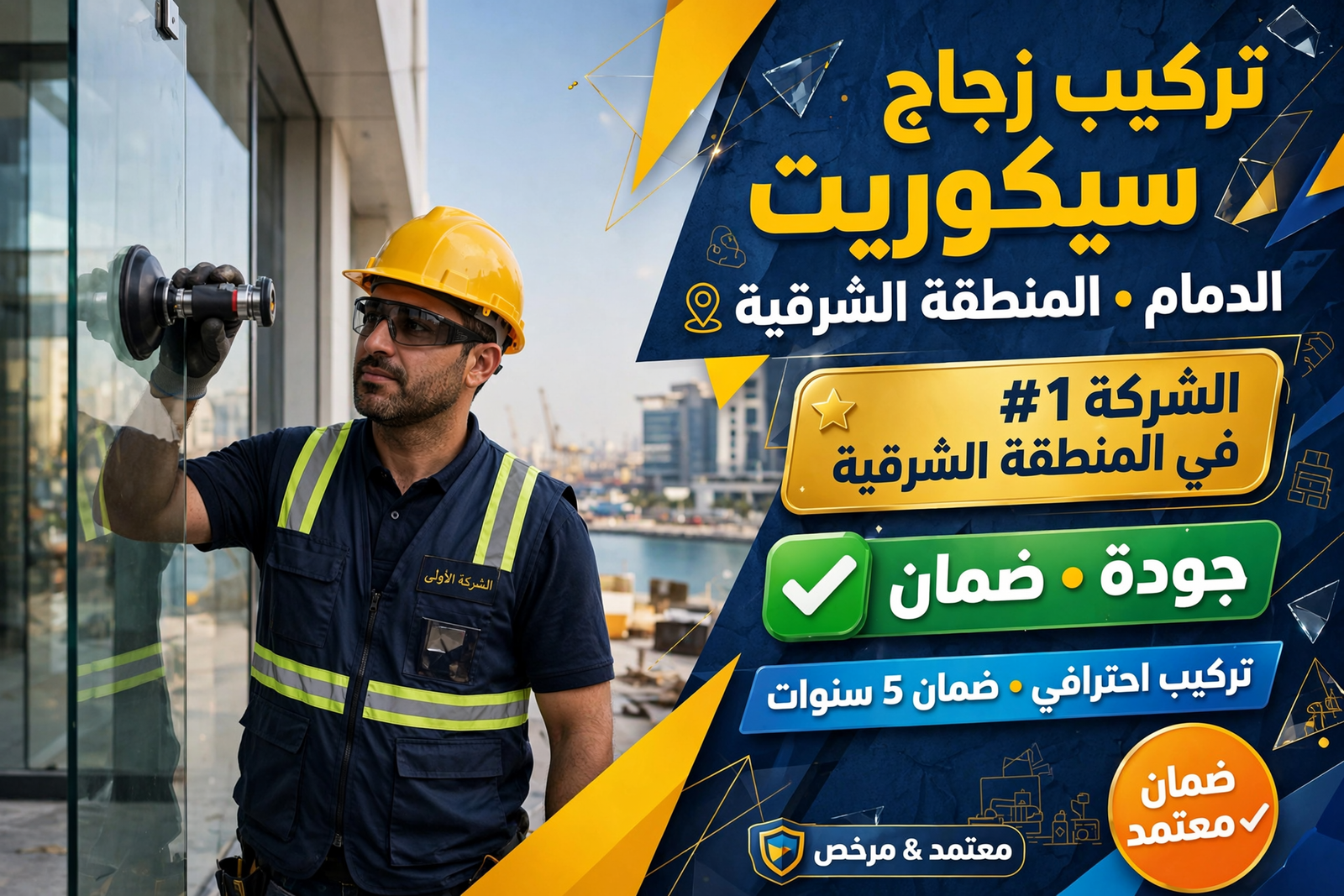 تركيب زجاج سيكوريت الدمام | الشركة الأولى في المنطقة الشرقية — جودة وضمان