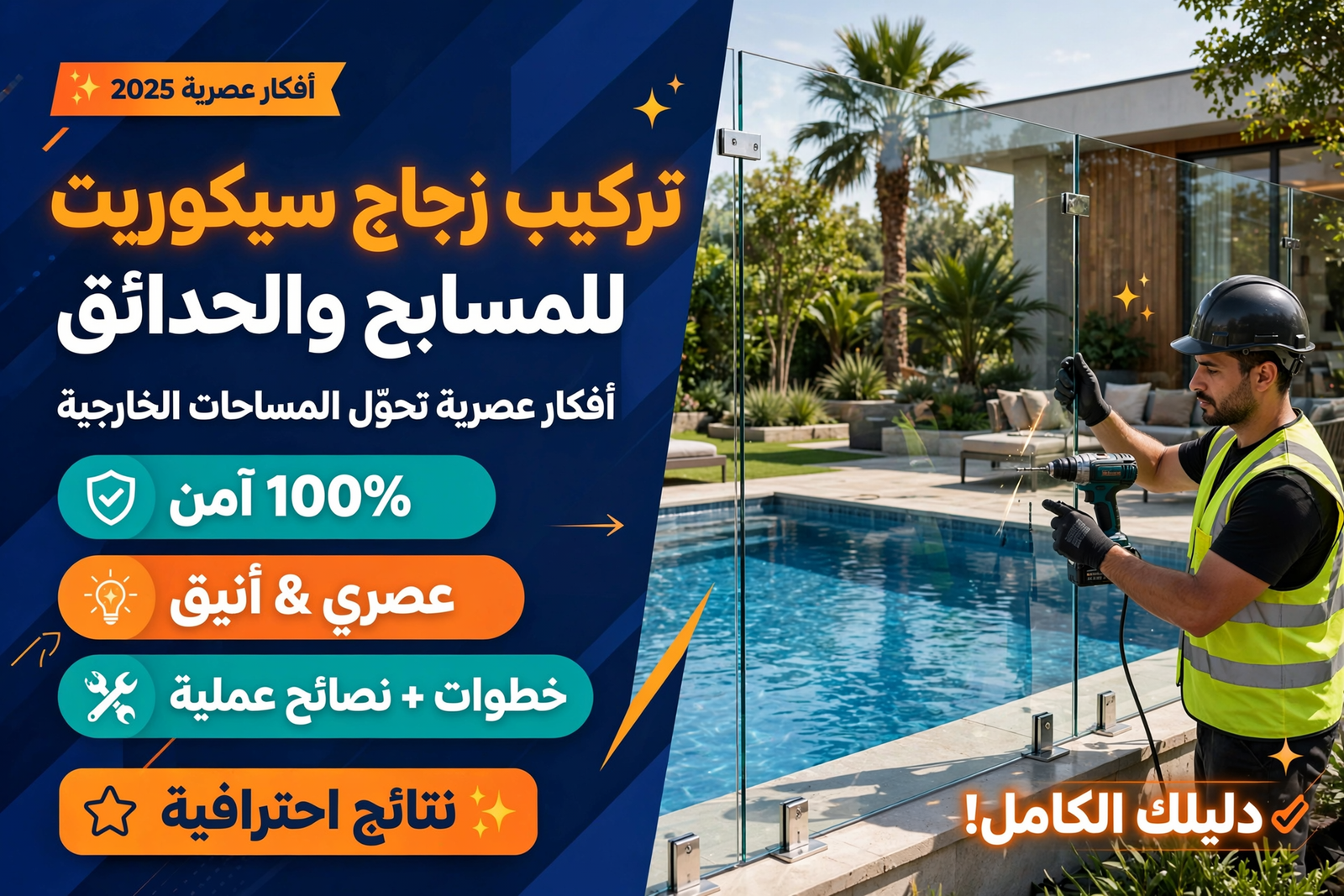 تركيب زجاج سيكوريت للمسابح والحدائق | أفكار عصرية تحوّل المساحات الخارجية