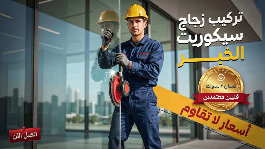 فني معتمد يقوم بتركيب واجهة زجاج سيكوريت الخبر لمحلات تجارية.