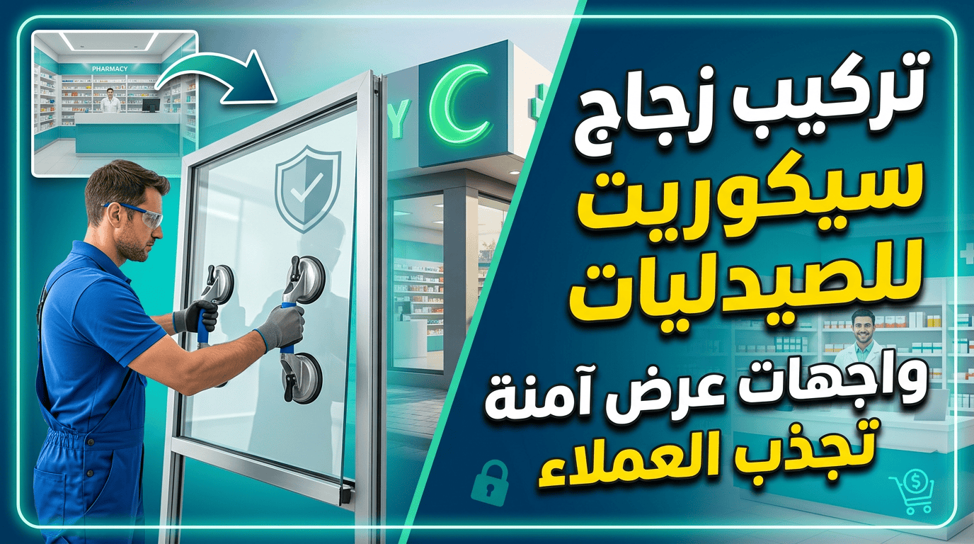 تركيب زجاج سيكوريت للصيدليات | واجهات عرض آمنة تجذب العملاء